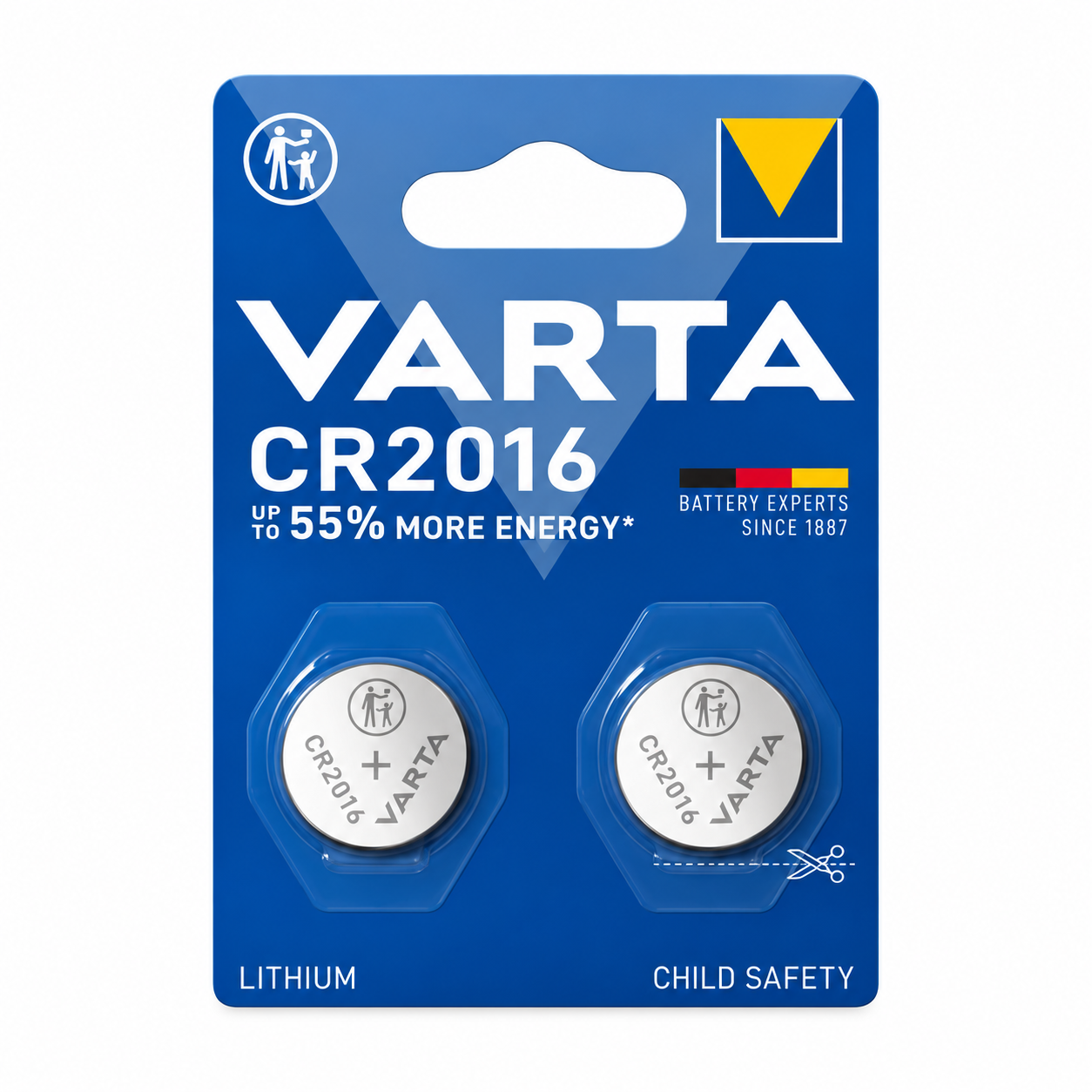 Pack de 2 piles bouton lithium CR2016 VARTA