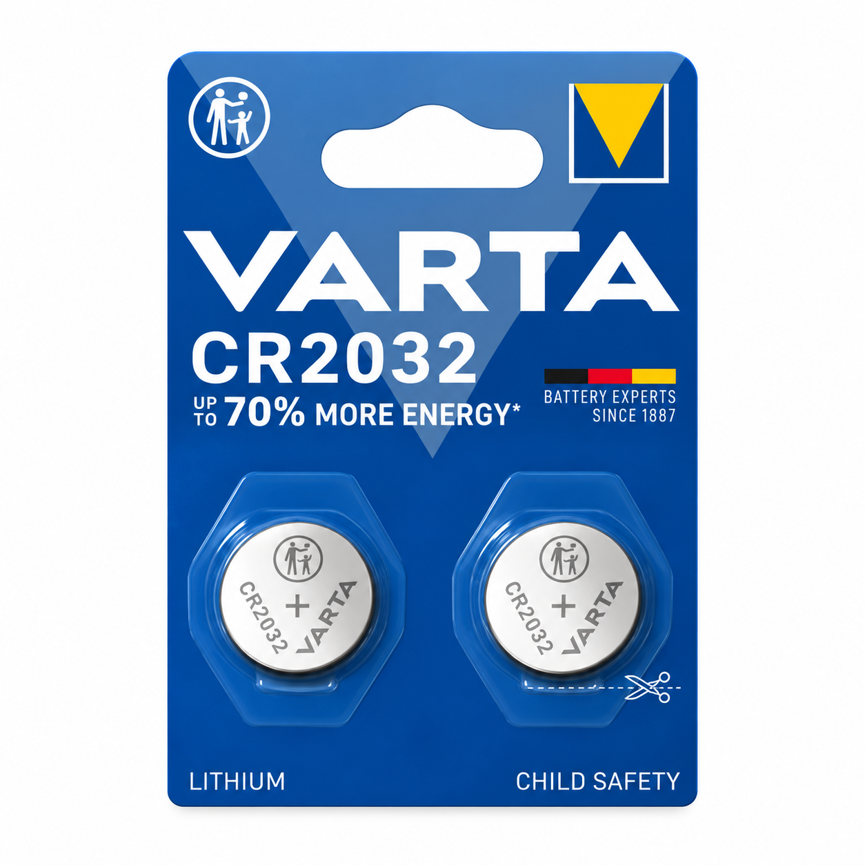 Pack de 2 piles bouton lithium CR2032 VARTA
